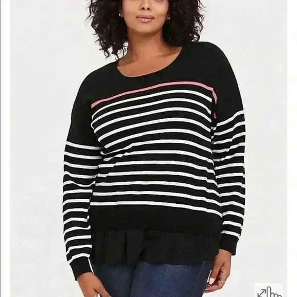 Torrid Black & Coral White Stripe Pullover Sweater Size 4X - Picture 1 of 6
